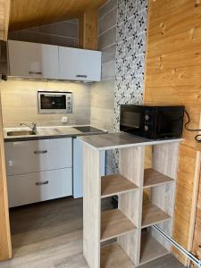 a kitchen with a counter top and a microwave at Villa Liberté Verdun IGR Paul Brousse in Villejuif