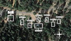an overhead view of a group of buildings at Amazing Conestoga Wagon for the Perfect Forest Getaway near Bryce Canyon, Utah in Alton