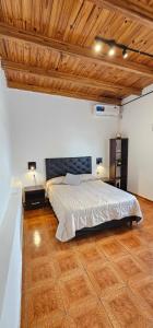 a bedroom with a large bed and a wooden ceiling at LitStay Monoambiente in Córdoba