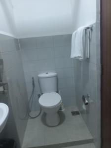 a white bathroom with a toilet and a sink at SkyLine 19 Apartment in Colombo +2 photos