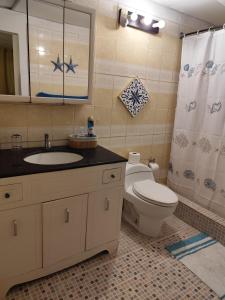 a bathroom with a sink and a toilet and a shower at Casa Punta Chame in Punta Chame