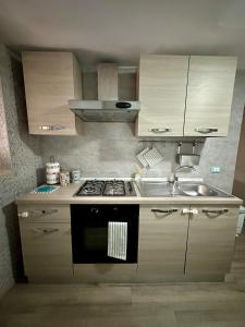 una piccola cucina con fornelli e lavello di The Little Arch a Castel San Felice