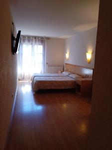 CantonigrosにあるHostal Cabrerèsの大きなベッドと窓のある寝室