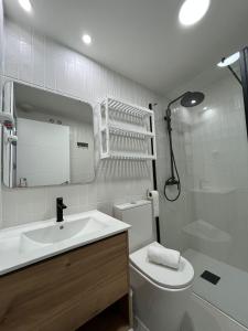a bathroom with a sink and a toilet and a shower at A&R Atico Duplex Luxury I in San Sebastián de los Reyes