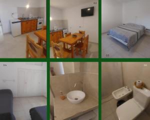 een collage van vier foto's van een keuken en een kamer bij departamentos apart quetzal in Villa Carlos Paz +43 foto's