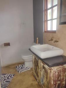 a bathroom with a white sink and a toilet at Clarky's Pride Lodge in Alldays