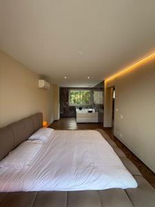 a bedroom with a large white bed in a room at Elysia Room - Évasion, Balnéo et Sauna in Collioure