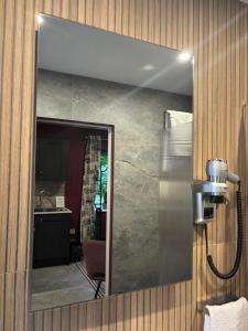 a mirror hanging on a wall with a sink at Stoneywood Haven, Galway in Clarinbridge