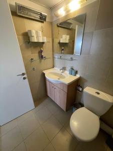 a bathroom with a sink and a toilet and a mirror at Apartment in heart of Jerusalem in Jerusalem +8 photos