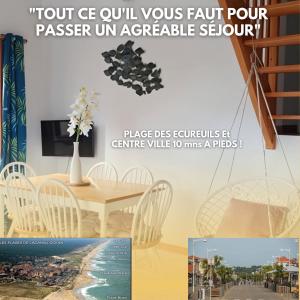 een collage van foto's van een tafel en stoelen bij Villa Horizon in Lacanau