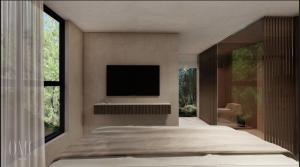 ein Schlafzimmer mit einem Bett und einem Fernseher an der Wand in der Unterkunft Moderno y luminoso apartamento de 3 habitaciones 314 in Medellín + 7 Fotos