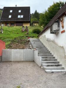 a set of concrete stairs in front of a house at L Annexe in Mittlach