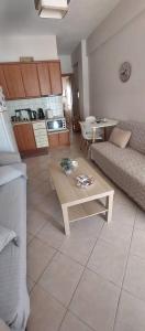 a living room with a couch and a coffee table at Haras'house in Nei Poroi