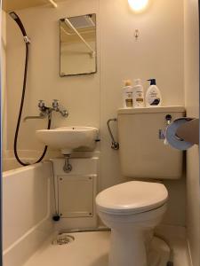 une petite salle de bain avec toilettes et lavabo dans l'établissement Kofu Kitaguchi Plaza Building 908 - Vacation STAY 39123v, à Tachibanachō