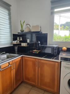 a kitchen with a sink and a microwave at Casa da Cruz in Machico +19 photos