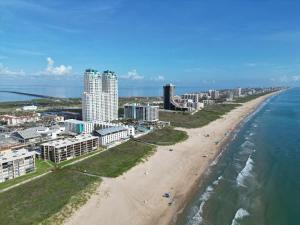 an aerial view of the beach and buildings at Luxury 17th Floor Beachfront Stunning Views in South Padre Island