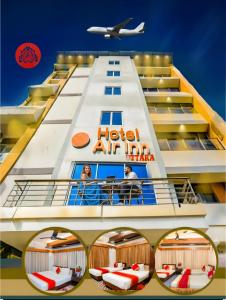 an airplane flies over the hotel artemia at The Air Inn Uttara in Dhaka