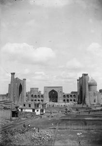 an old black and white photo of a building at Hotel Javlonbek 1 in Samarkand +16 photos