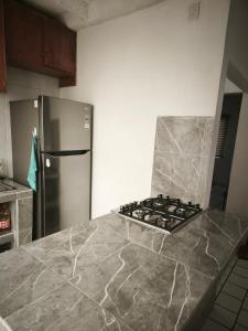 クエルナバカにあるcasa agradableのキッチン(御影石のカウンタートップ、冷蔵庫付)