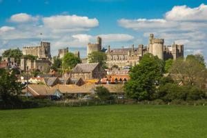 a city with a bunch of buildings and a castle at The Grove- Nestled by the green in Binsted