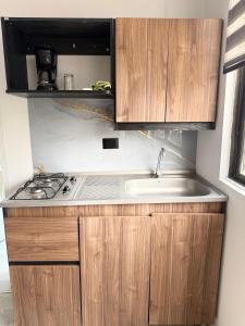 Habitación privada tipo apartaestudio في كالي: مطبخ مع حوض وموقد