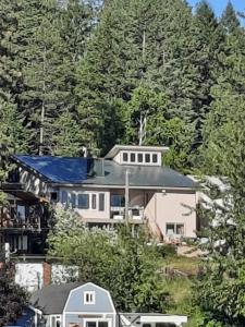 an aerial view of a house in the woods at Waitts Loft over the Lake in Valley