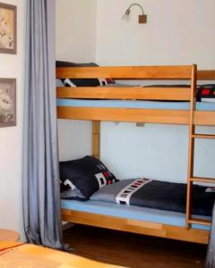 a bedroom with two bunk beds in a room at Ferienwohnung Allgäu-Harmonie - Pool, Sauna, Bergblick, 2 Zimmer in Scheidegg +12 photos