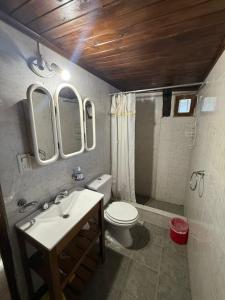 a bathroom with a toilet and a sink and mirror at Cabañas Betancourt Rafting in Ciudad Lujan de Cuyo