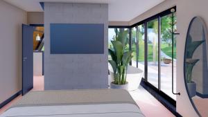 Giường trong phòng chung tại Chalé Conto do Rosa, the hinterland 50 minutes from BH