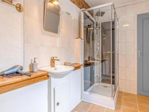 a bathroom with a shower and a sink at Spacious chateau with garden in the Loire Valley in Palluau-sur-Indre +24 photos