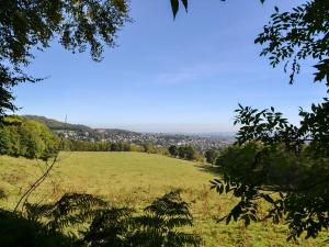 a green field with a city in the distance at The Wee House in Muthill
