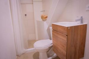 a small bathroom with a toilet and a sink at La Puerta del Ángel LOW COST in Ricaurte