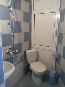 a small bathroom with a toilet and a sink at Teo's Guest House in Dospat