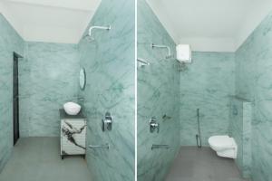 two pictures of a bathroom with a shower and a toilet at Super Townhouse Rauniyar City Centre Ratu Road in Rānchī