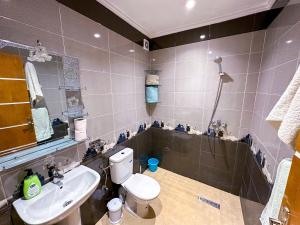 een badkamer met een toilet, een wastafel en een douche bij Luxury of Mesnana - Stay with low budget in Tanger +26 foto's