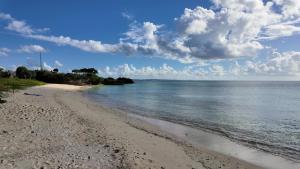 a beach with a cloudy sky and the ocean at Yomitan 4LDK house in Yomitan