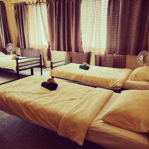 two beds in a hotel room with two at Clara Family Room in Cluj-Napoca