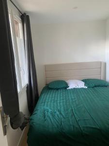 サン・シャフレにあるMountain getaway in Saint-Chaffreyの枕が2つ付いたベッドと窓のある寝室