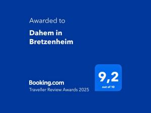 a screenshot of a cell phone with the claim in berkhamnen at Dahem-Apartments - ruhig Parkplatz Rhein Main Gebiet gut erreichbar - App 1 barrierefrei mit Kamin Garten und Hund - App 2 mit Balkon in Bretzenheim