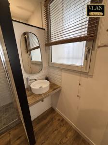 a bathroom with a sink and a mirror at A l'angle du vieux marché in Niort
