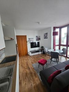 a kitchen and living room with a table and a couch at Rubin Stay-Karabas Apartments in Vicenza +40 photos