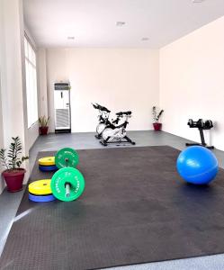 ein Raum mit einem Fitnessstudio mit einer Gruppe Frisbees in der Unterkunft Peaceful Panglao Escape for Families Couples in Dao + 29 Fotos