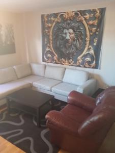 スカーラにあるLägenhete centrala Skaraのソファと椅子のあるリビングルーム