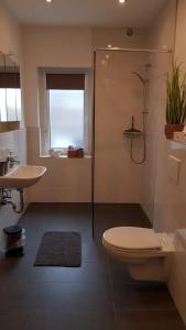 a bathroom with a shower and a toilet and a sink at ME Apartments Würges 1 2 8 in Bad Camberg