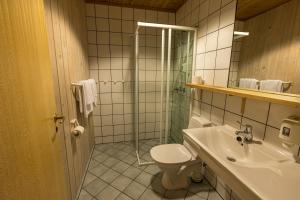 Un baño con ducha, inodoro y lavabo. en Lemonsjø Fjellstue og Hyttegrend, en Randsverk 76 fotos más
