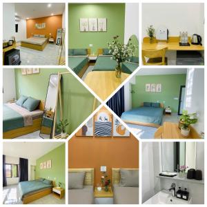Un collage de cuatro fotografías de una habitación. en Homie Ở Đây, en Hue