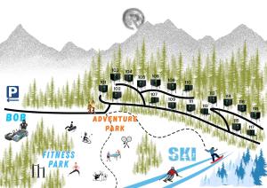an illustration of people skiing on a ski slope at Oxygen Resort Cabin Hotels Lacu Rosu in Lacu Roşu