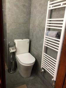 a bathroom with a toilet and a towel ladder at Panorama Elati in Elati Trikalon +112 photos