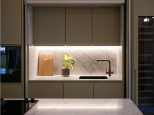 een aanrecht met een wastafel en een plant bij Manila Home in Manilla +3 foto's