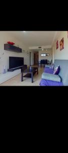 ein Wohnzimmer mit einem Bett und einem Flachbildfernseher in der Unterkunft Vacation rental just 50 meters from the beach in Miami Platja